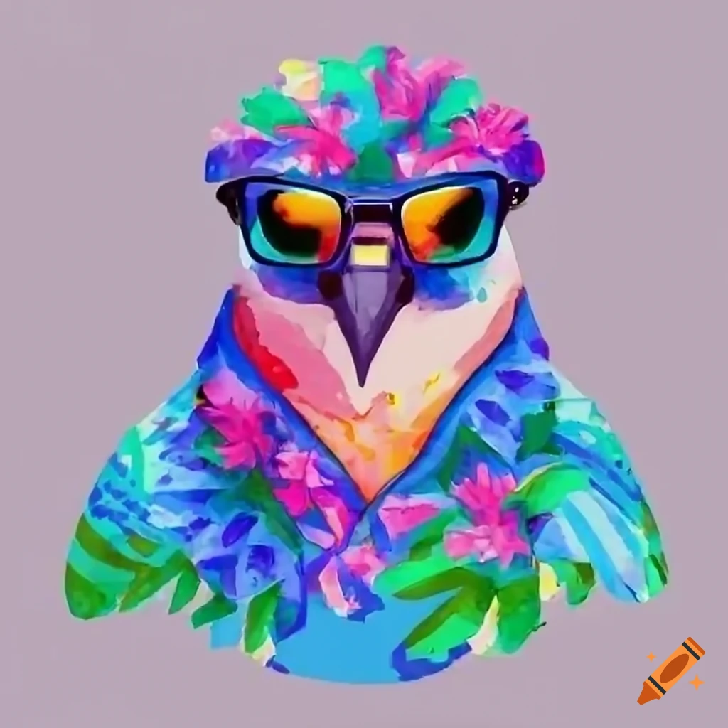 Falcon bird in a hawaiian shirt and sunglasses on Craiyon