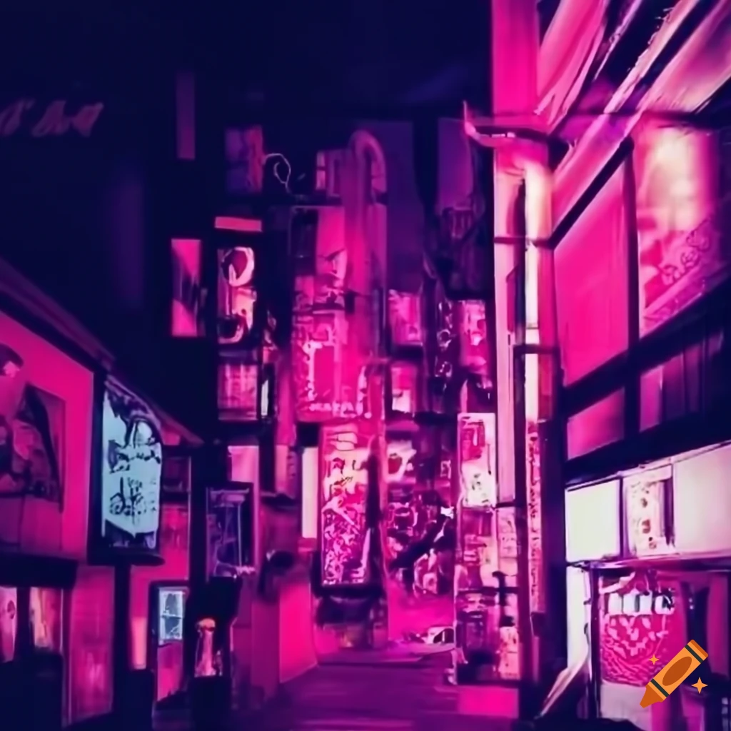 blonde girl walking on a neon-lit street