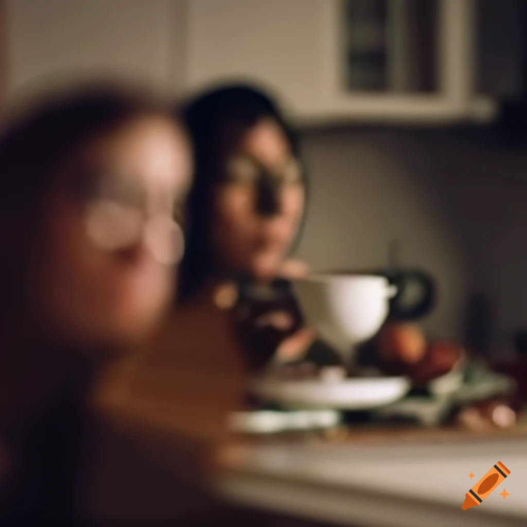 Cinematic scene with two characters in a kitchen on Craiyon