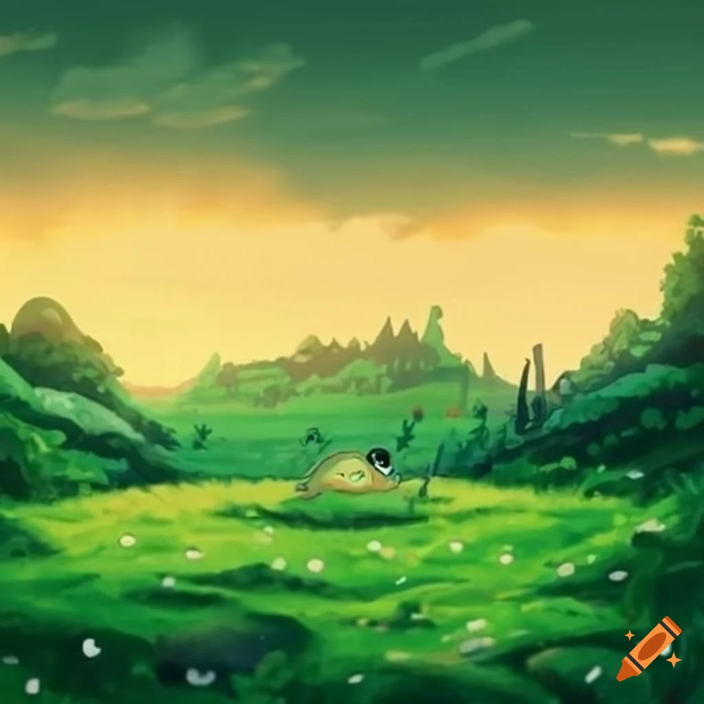 grassfields landscape in ghibli style
