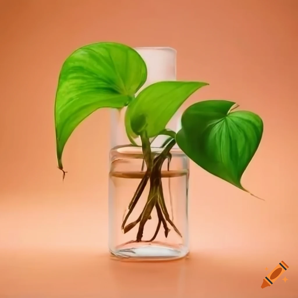 Pothos plant rooting in glass tube