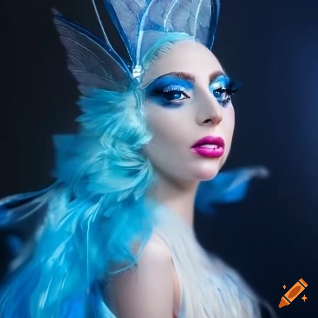Lady gaga with blue feather hair on Craiyon