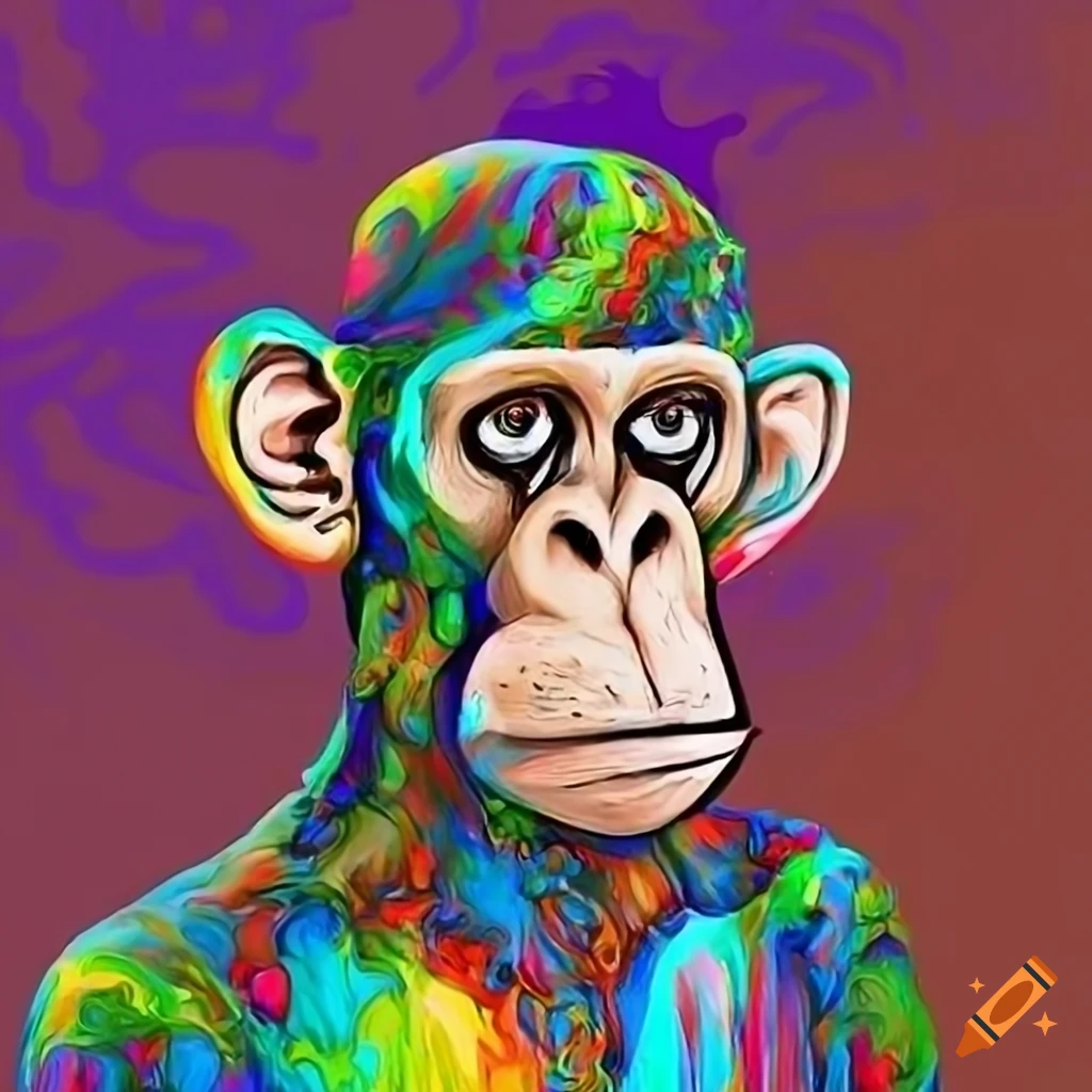 Colorful art nft of a friendly monkey on Craiyon
