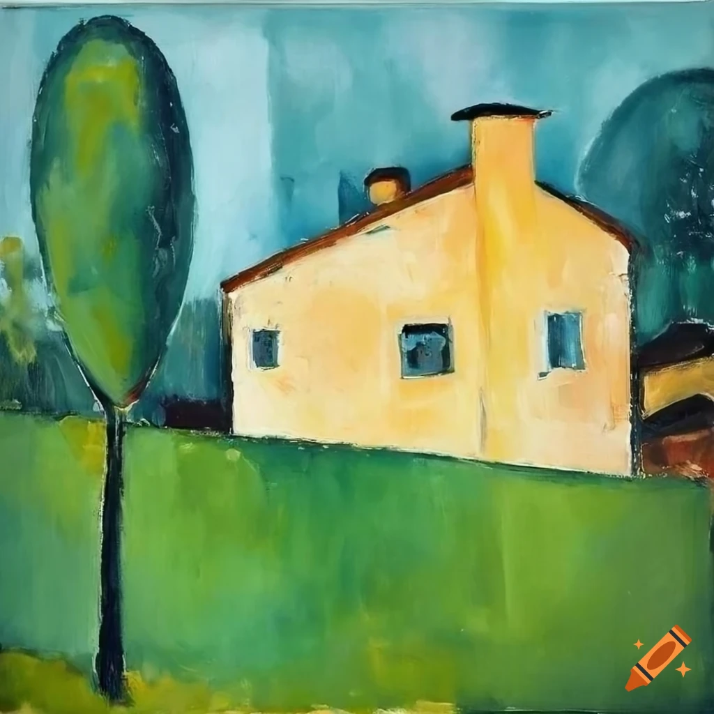 Modigliani painting of an elegant house surrounded by a serene garden