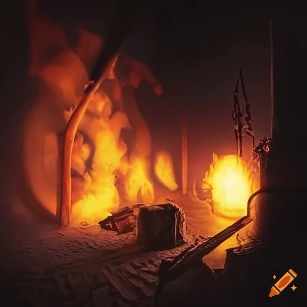 image of a blazing forge casting shadows