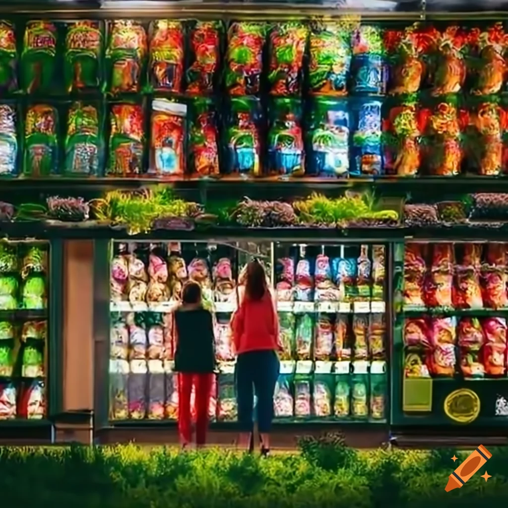 people using a flower vending machine