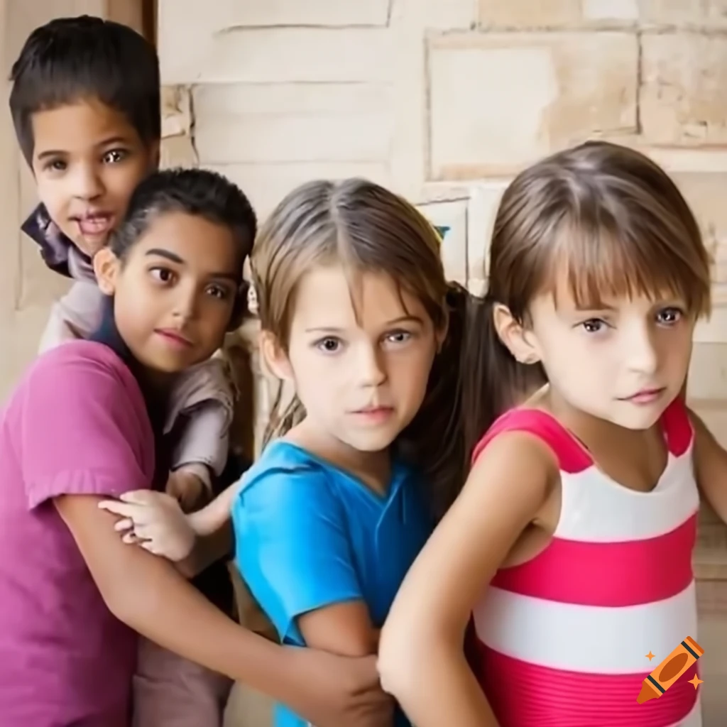 grupo de niños frente a la escuela