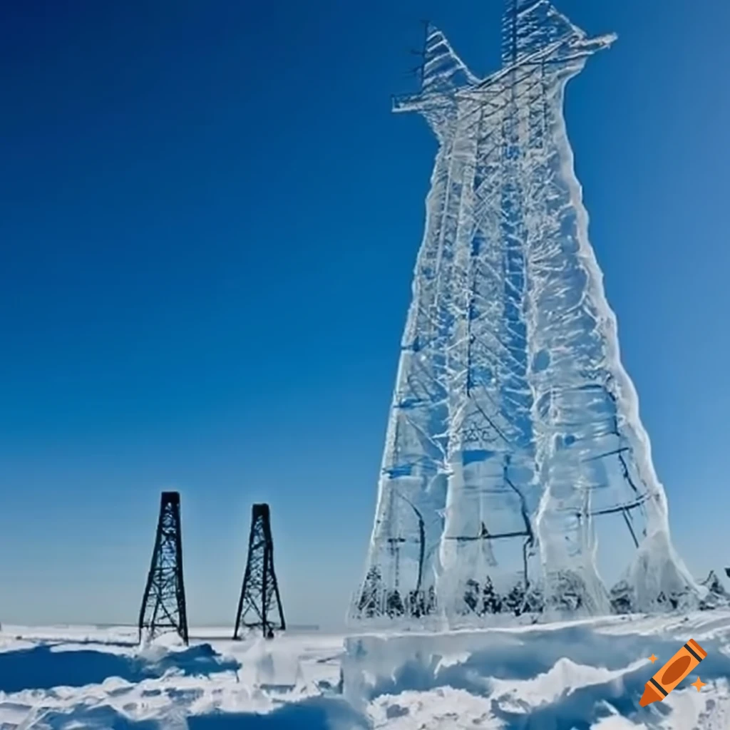 ice sculpture of transmission towers