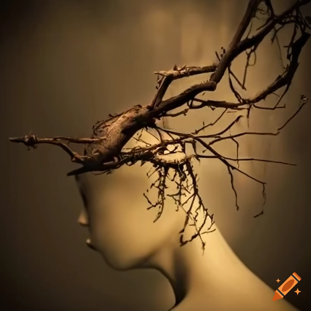 Surreal artwork of branches coming out of a person's head