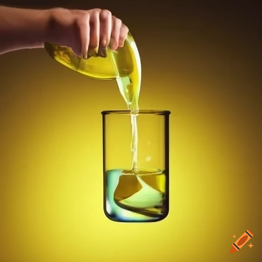 Man pouring yellow liquid into a beaker on Craiyon