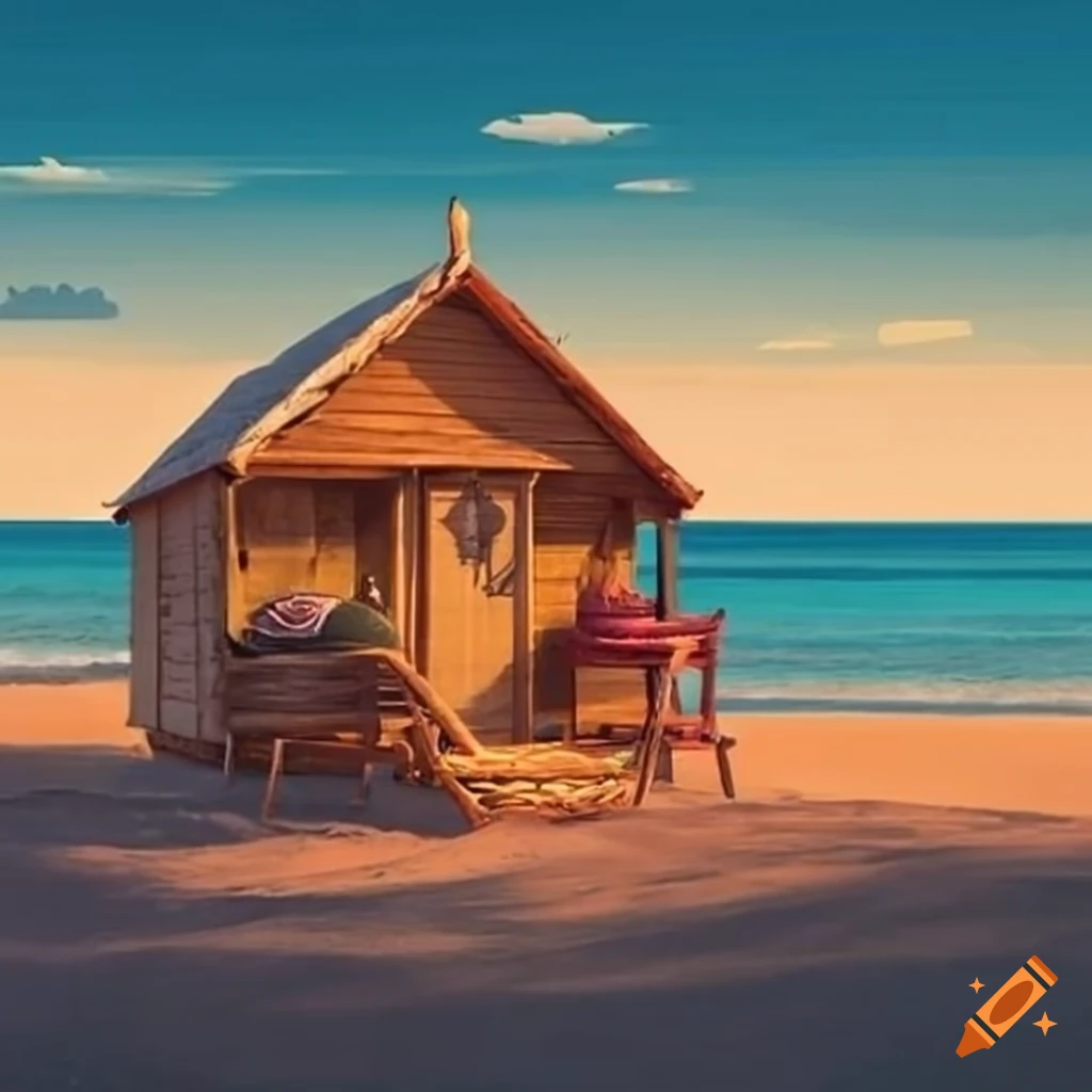 beach hut with candles and picnic basket