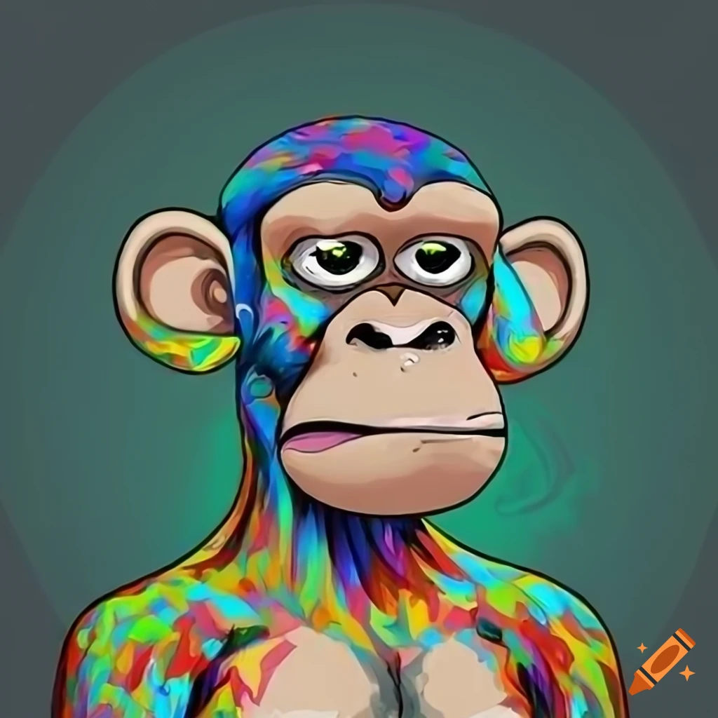 Colorful nft artwork of a friendly monkey ape