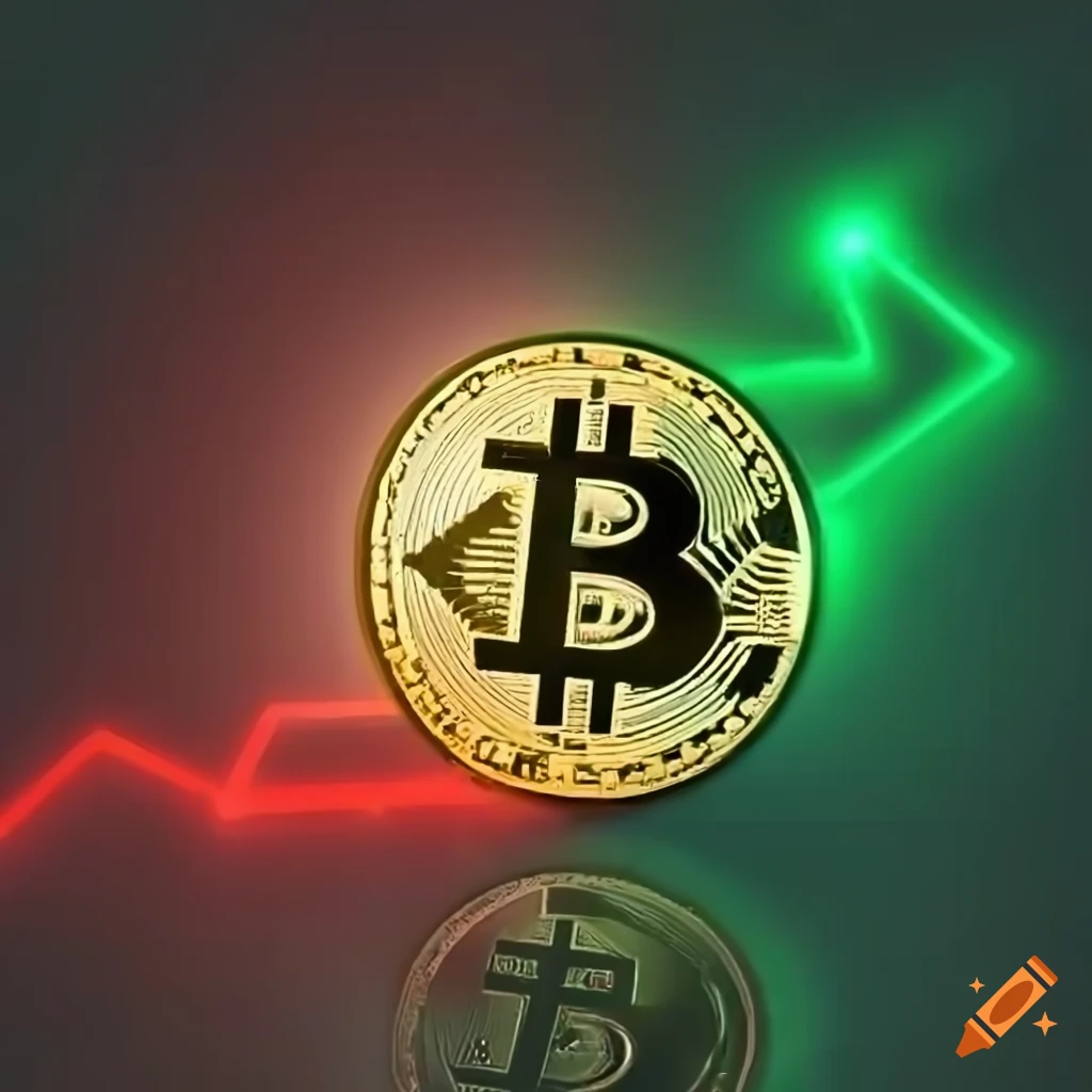 Bitcoin bouncing with red down arrows and green up arrows on Craiyon