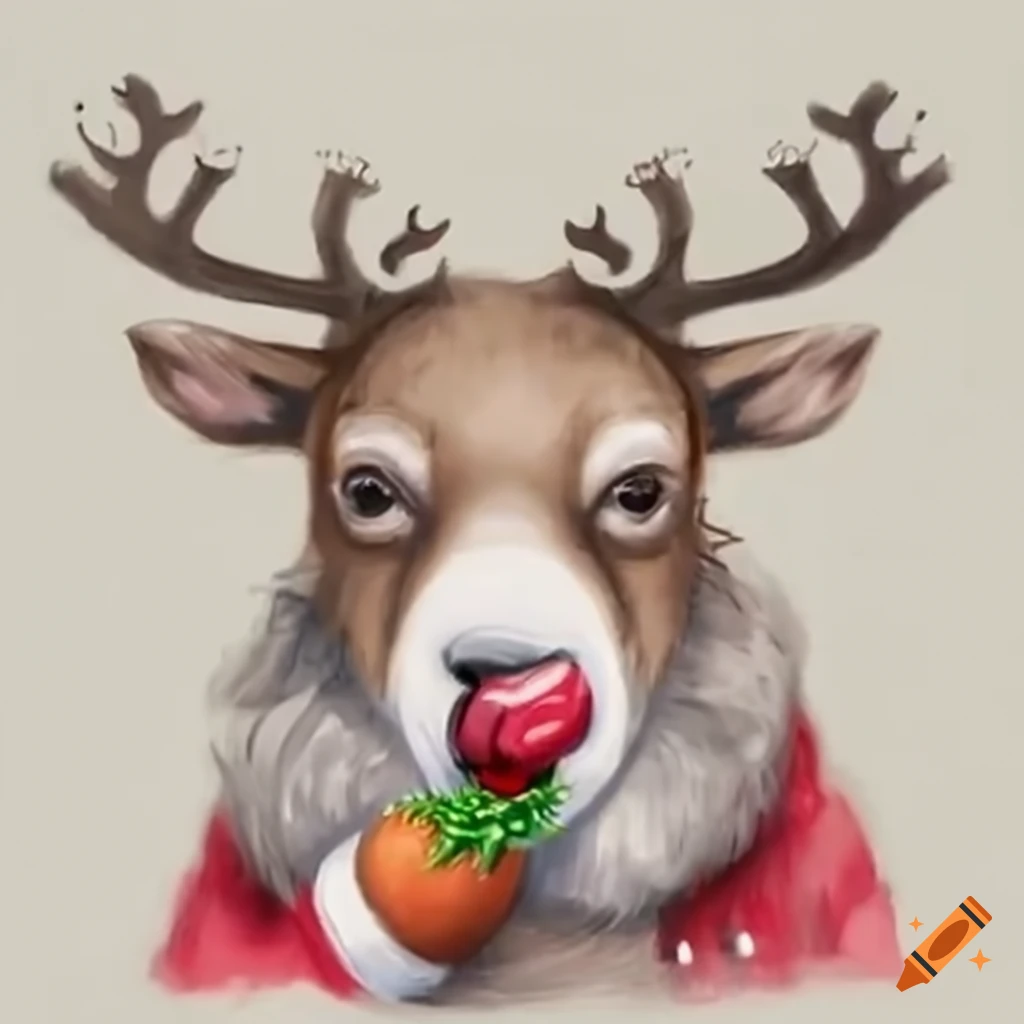 Photo of a reindeer eating a carrot on Craiyon