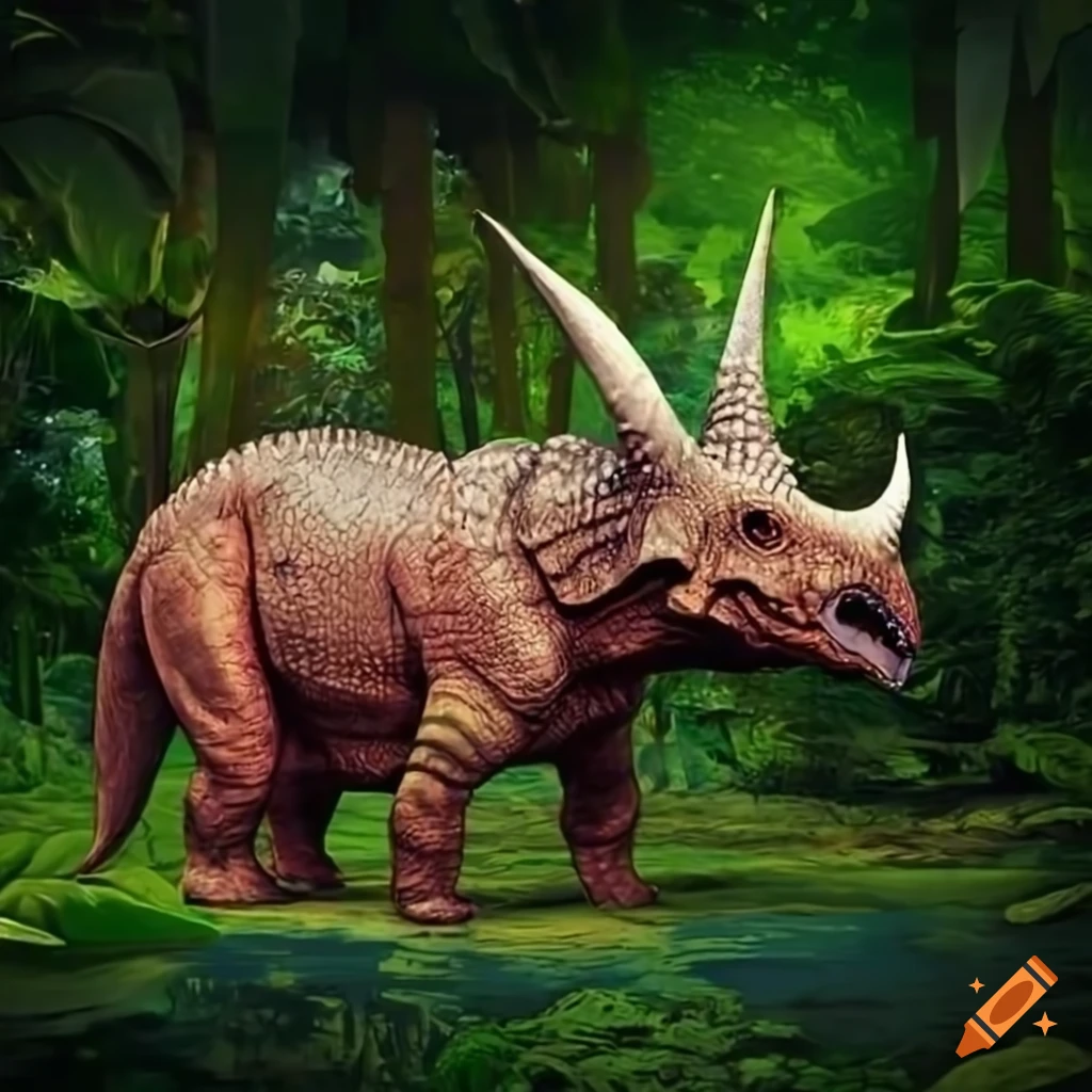 Profile of a triceratops in a jungle