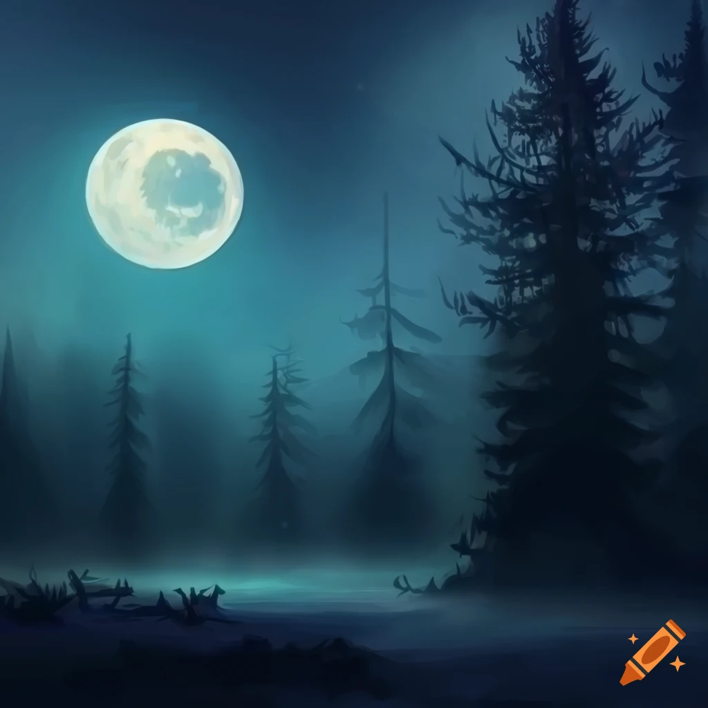 Night, Moon, Forest, Scenery, Digital Art, 8K, click image for HD Mobile  and Desktop wallpaper (7680x43…