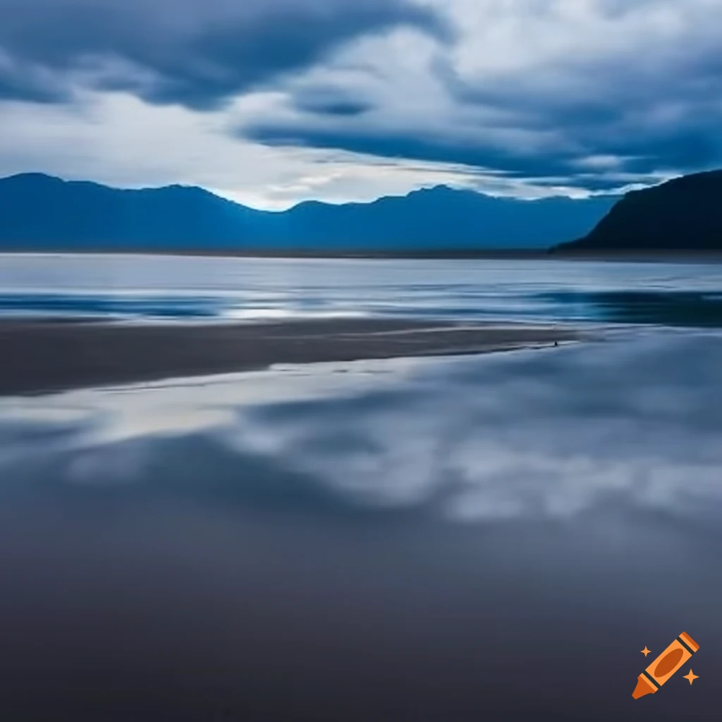 British Columbia beach at morning light with stormy sky