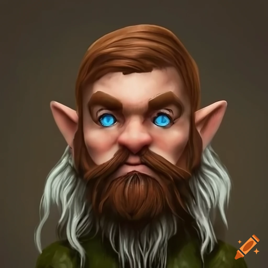 Male forest gnome character with blue eyes and brown hair on Craiyon