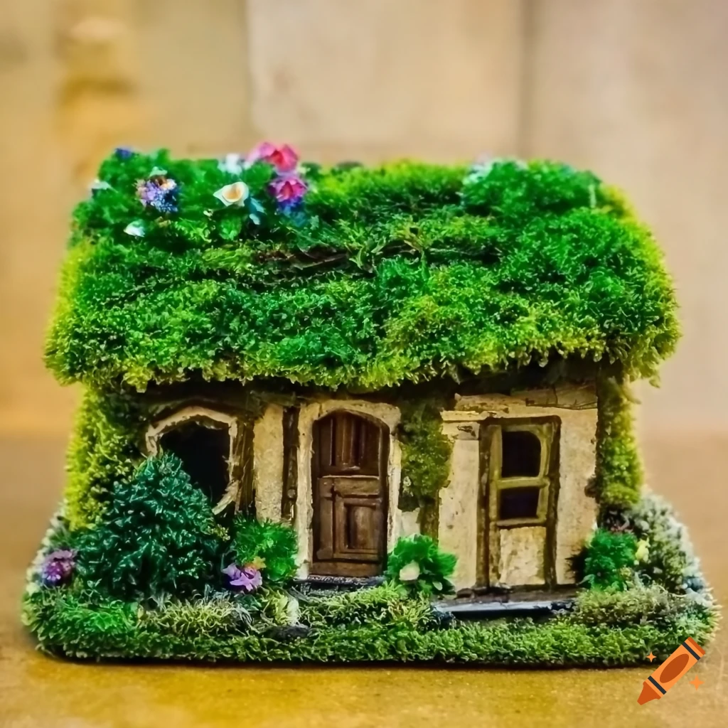 miniature-house-covered-in-moss-and-flowers-on-craiyon