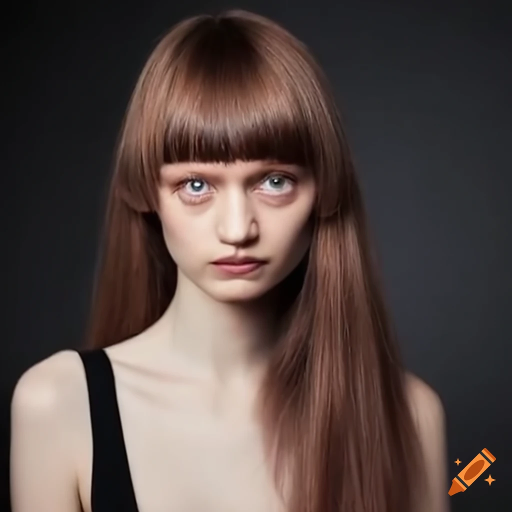 Mia goth getting bangs trimmed on a talk show on Craiyon