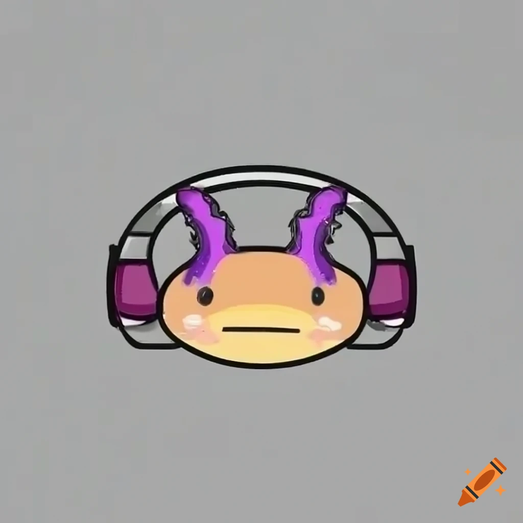 cute axolotl with headphones listening to music