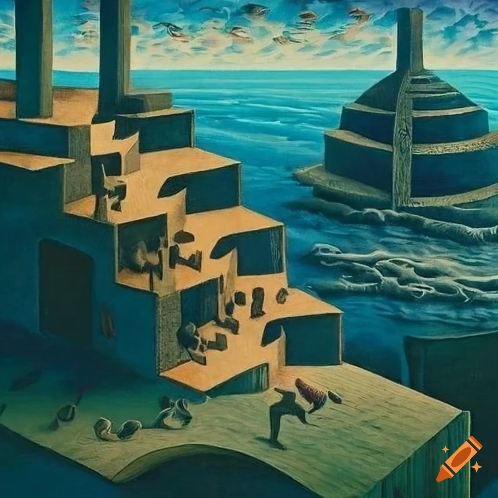 Jeffrey Smart and M.C. Escher inspired landscape