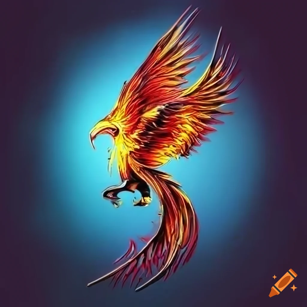 Logo of a heavy metal band featuring a phoenix bird on Craiyon
