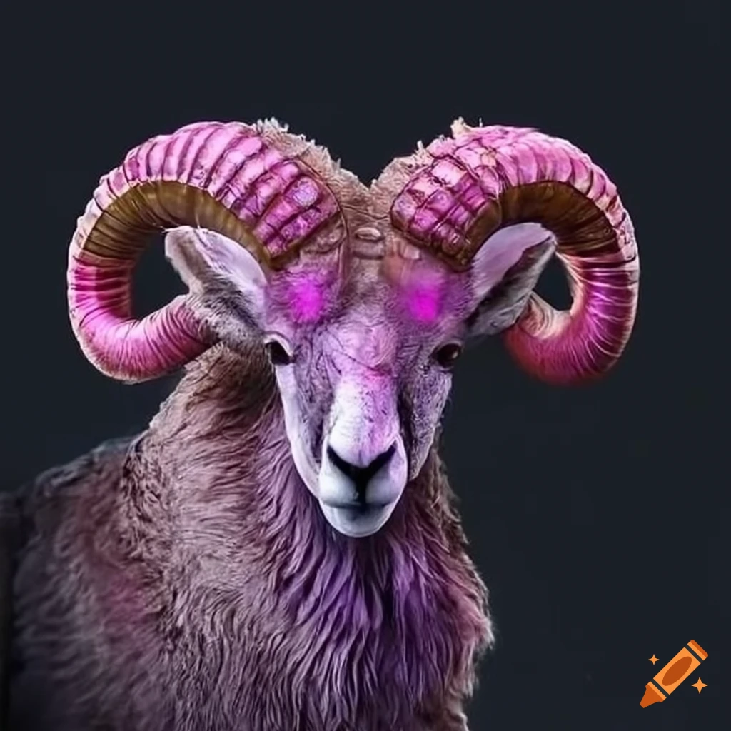 Ram with pink crystal horns on Craiyon