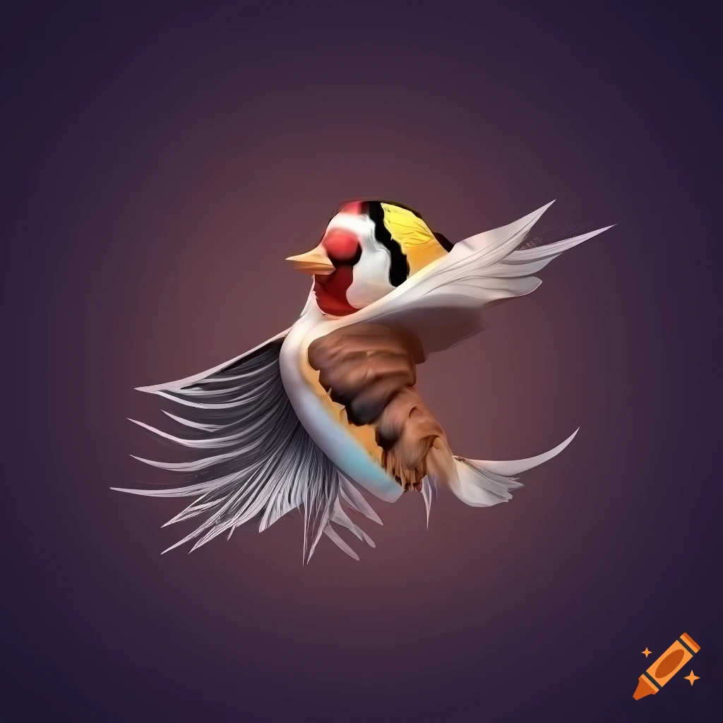detailed illustration of a king european goldfinch bird taking off