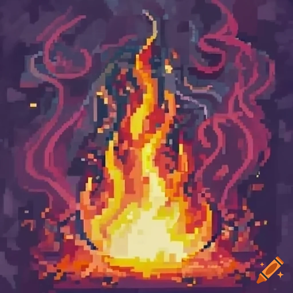 Pixel art of a magical flame on Craiyon