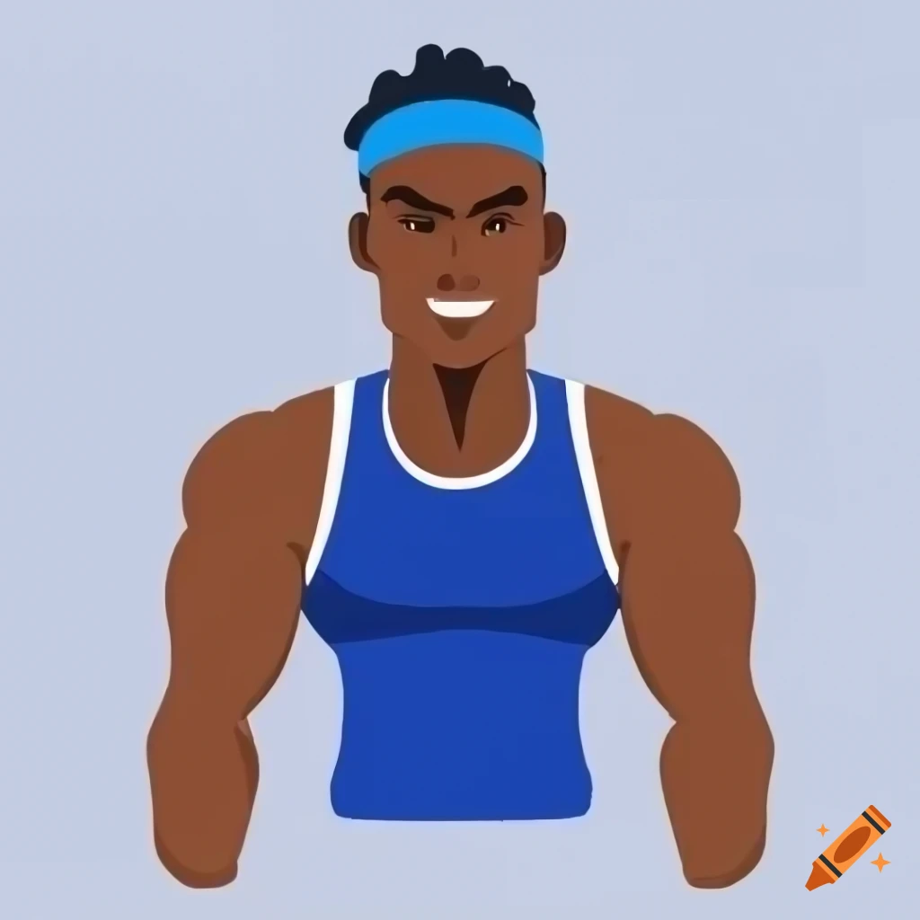 Fitness Illustration of a Muscular Man in a Black Tank Top Flexing