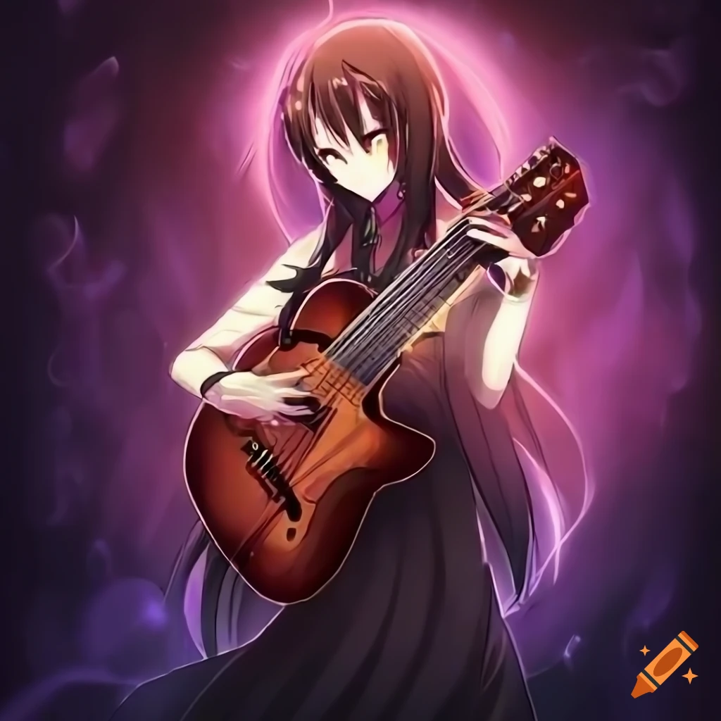 Anime girl playing guitar surrounded by magic