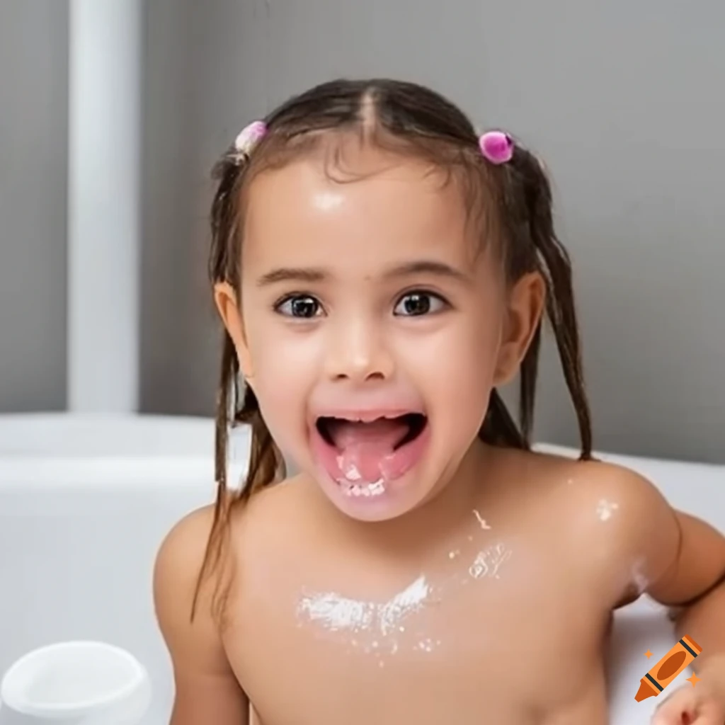 cute brazilian toddler girl enjoying bath time with a popsicle