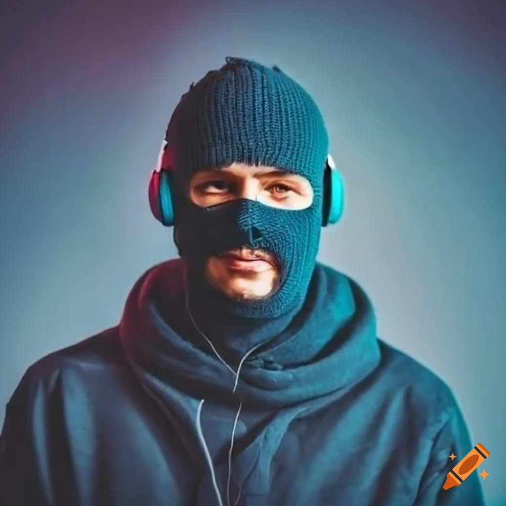 Man wearing a ski mask and headphones on Craiyon
