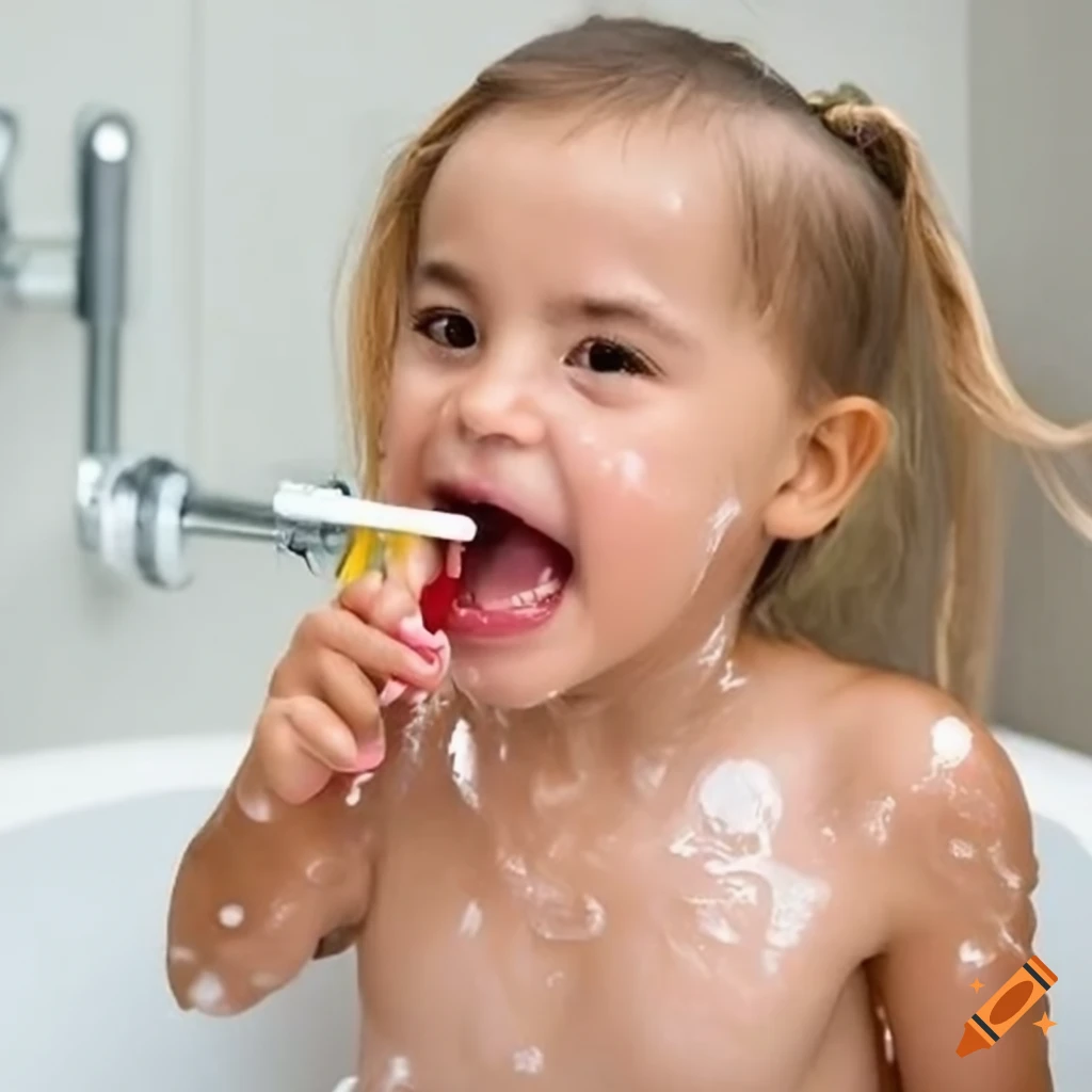 blonde toddler girl enjoying a popsicle during bath time