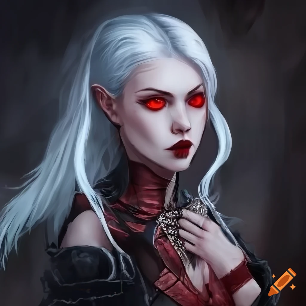 Portrait of a mysterious female necromancer with red eyes on Craiyon