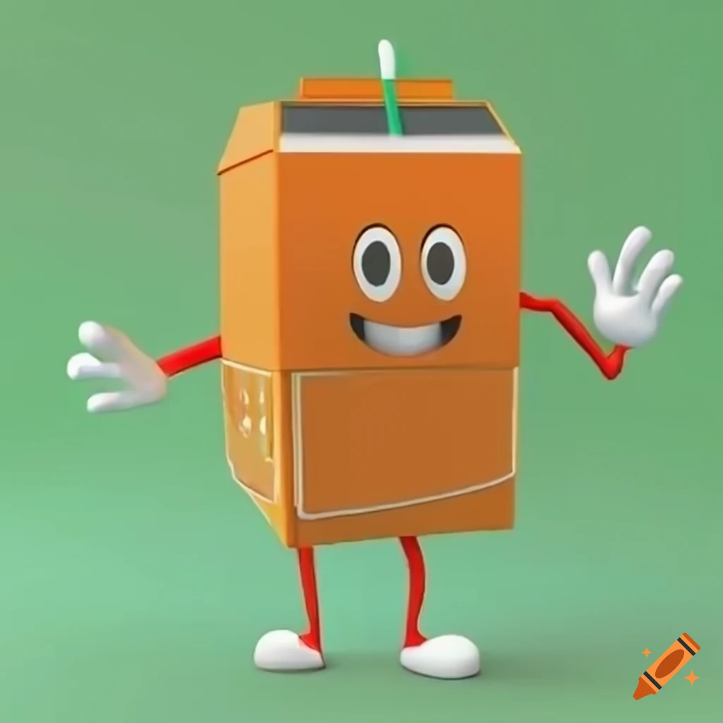 Cute 90s style orange juice box mascot on Craiyon