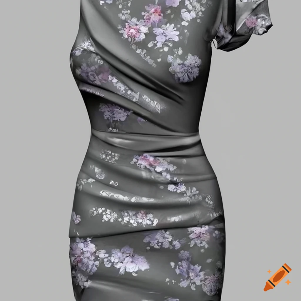 photorealistic close-up of a one-shoulder mini wrap dress in cloque fabric