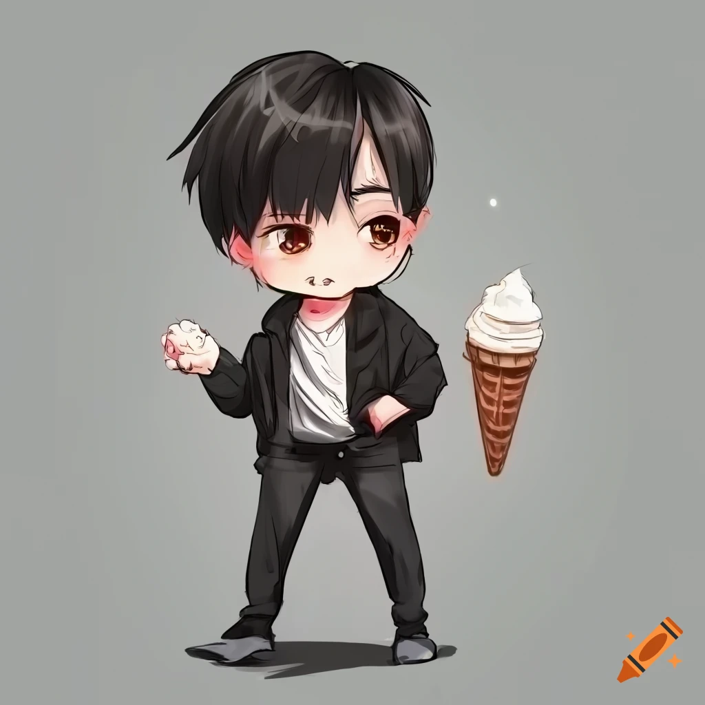 chibi-style illustration of a shy Korean-Chinese male character