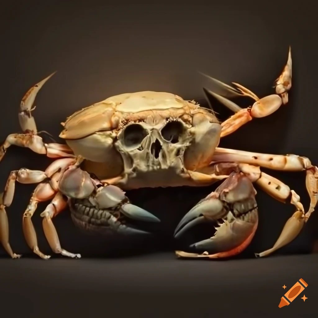 Dark and eerie crab with a skull on its back on Craiyon