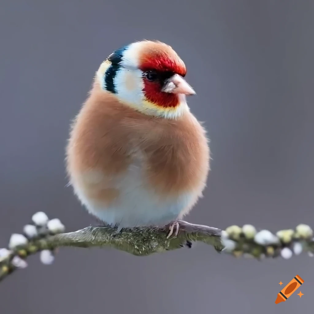 adorable goldfinch with fluffy brown feathers