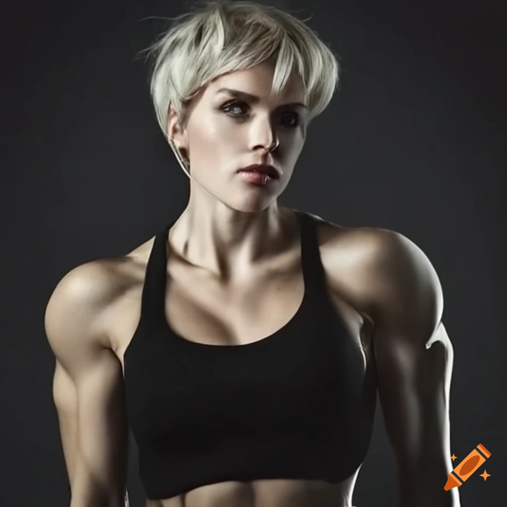 Portrait of a strong, athletic woman with short blonde hair on Craiyon