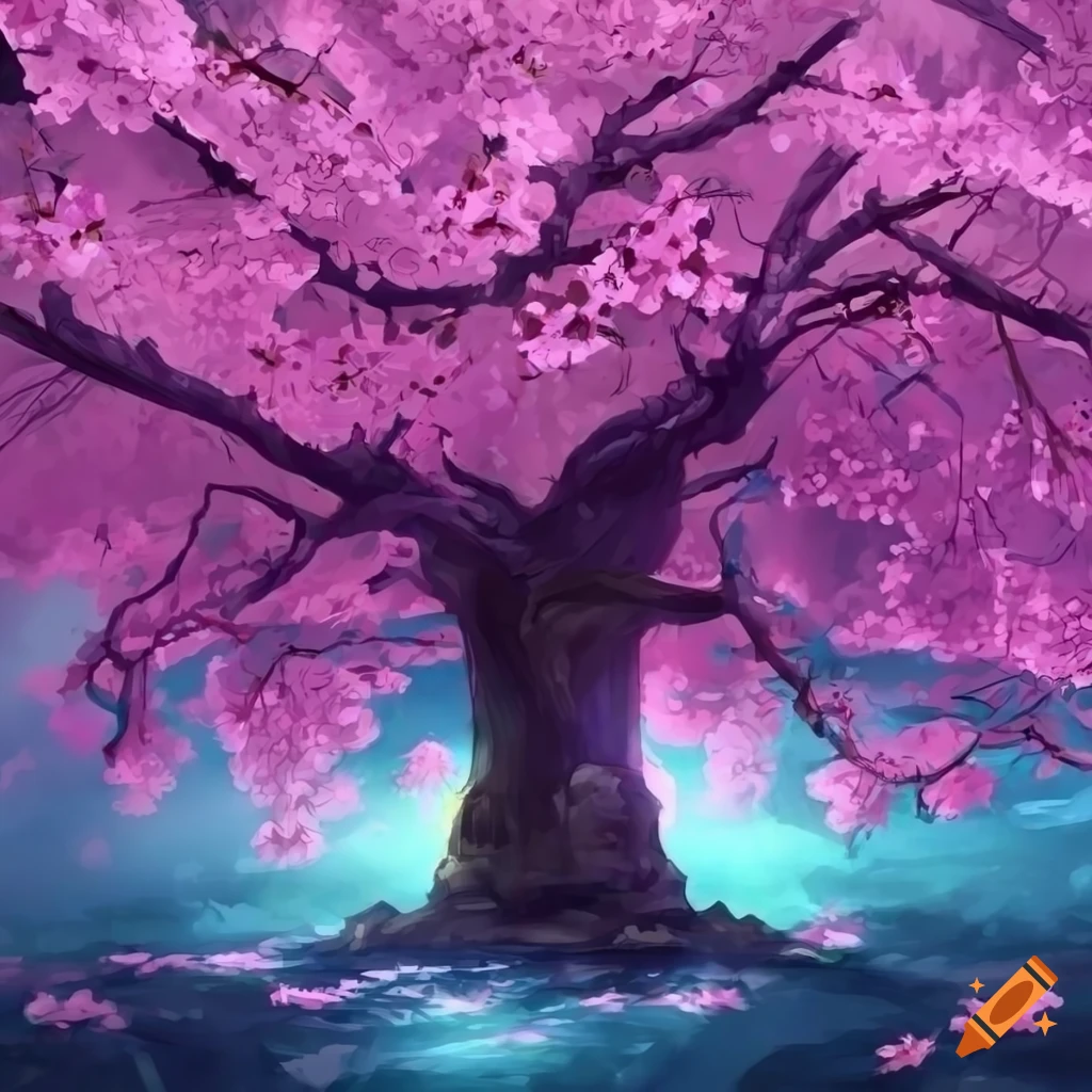 Fantasy artwork of spirits in a sakura tree on Craiyon