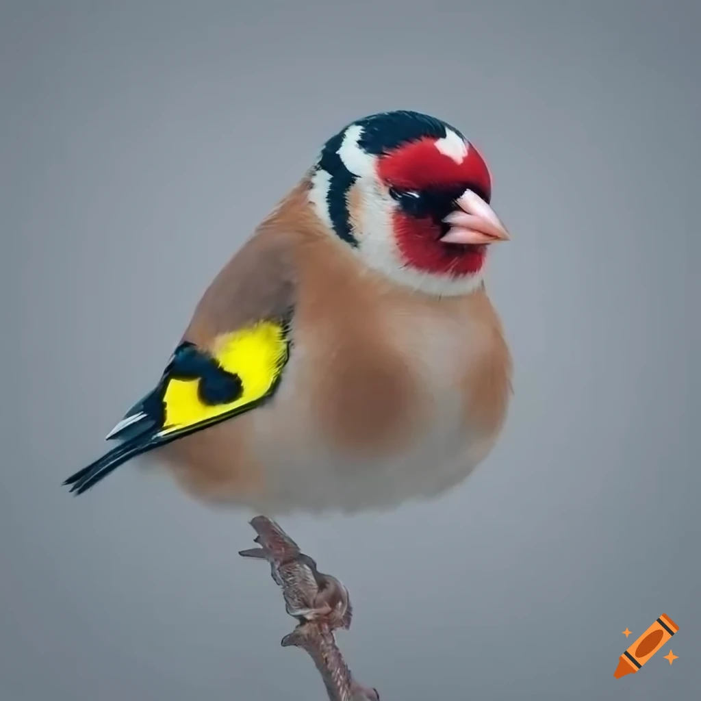 fluffy brown goldfinch with colorful body