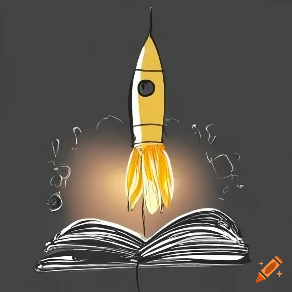yellow book and black rocket