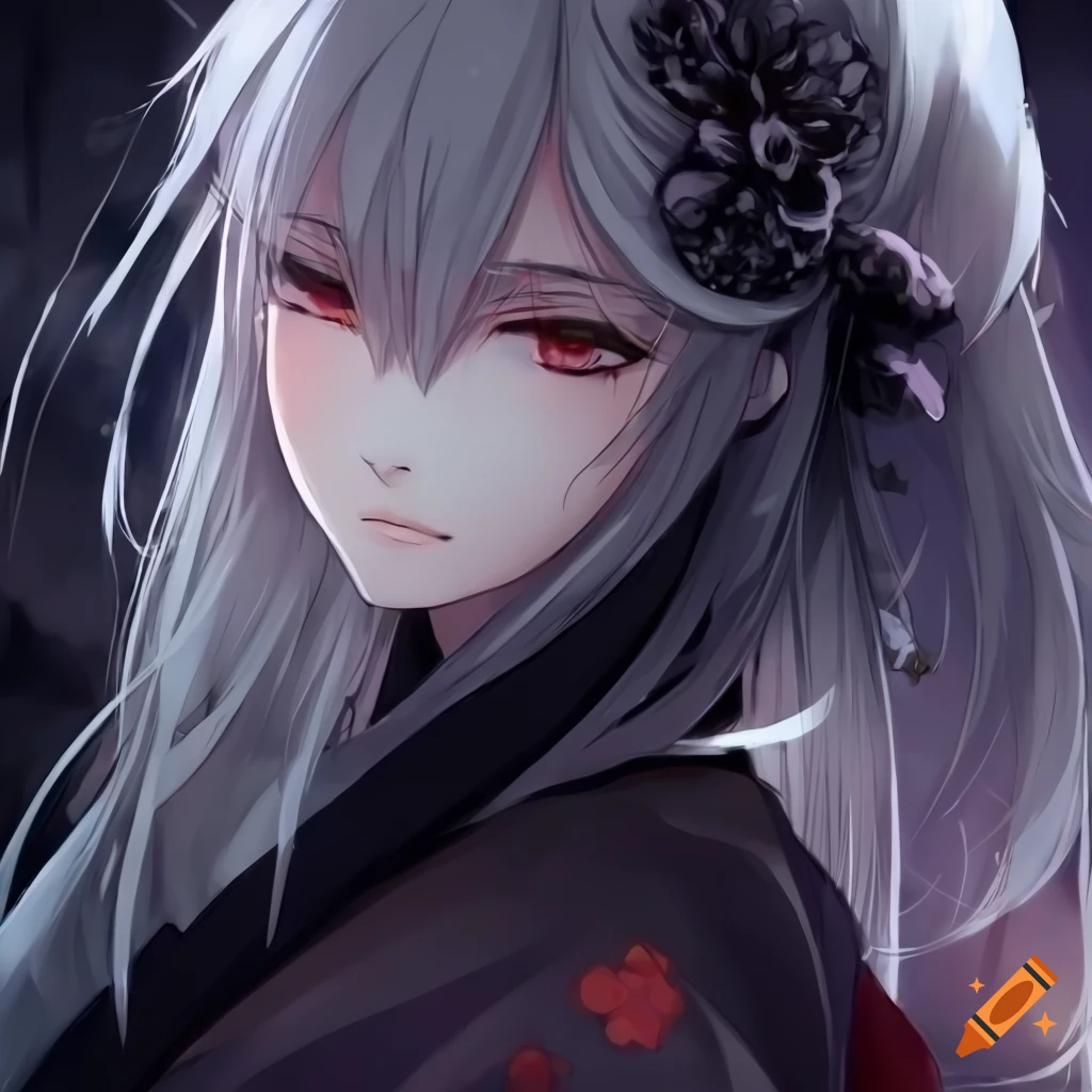anime-style portrait of a girl in a black kimono
