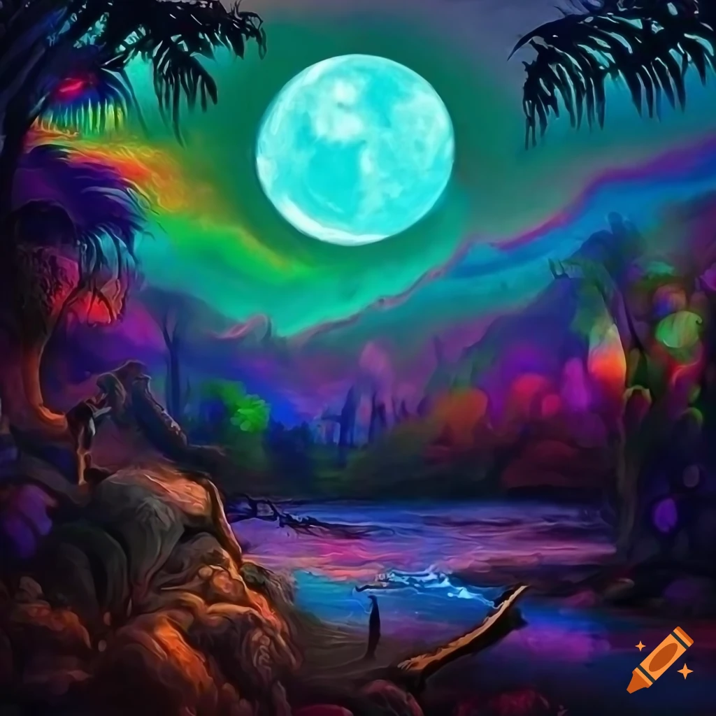 vibrant painting of a toten hunting at night