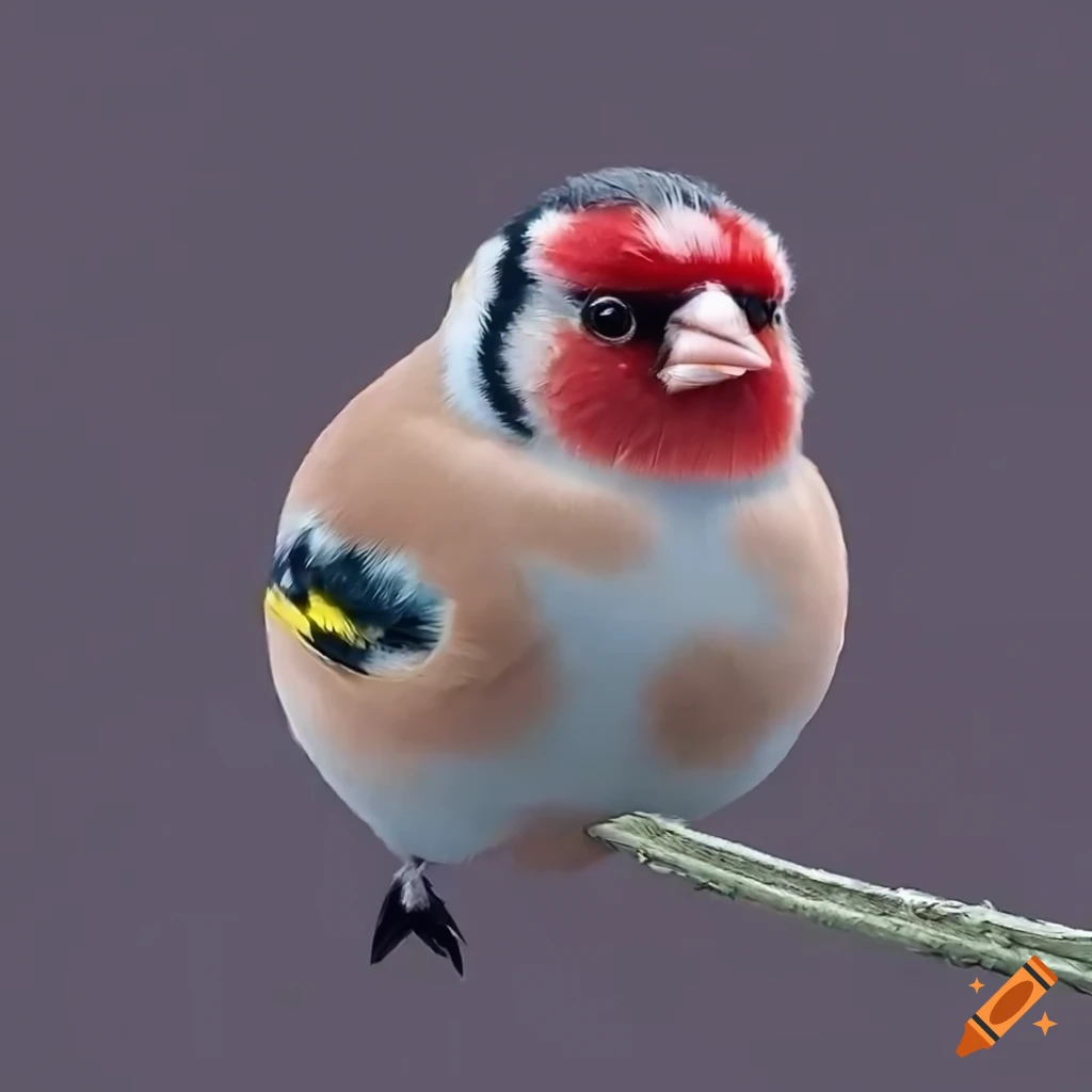 funny goldfinch with fluffy brown feathers