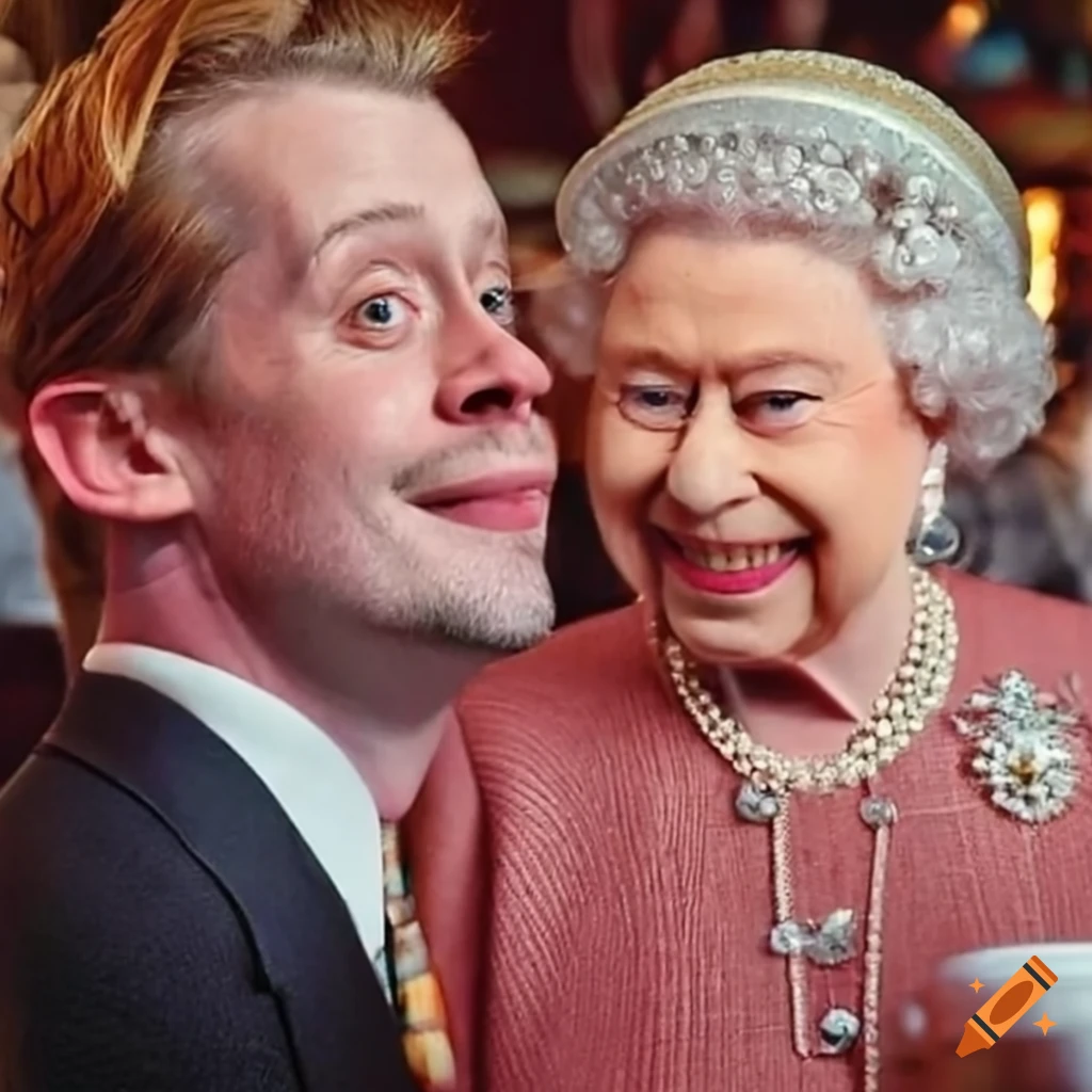 Queen elizabeth and macaulay culkin at a bar