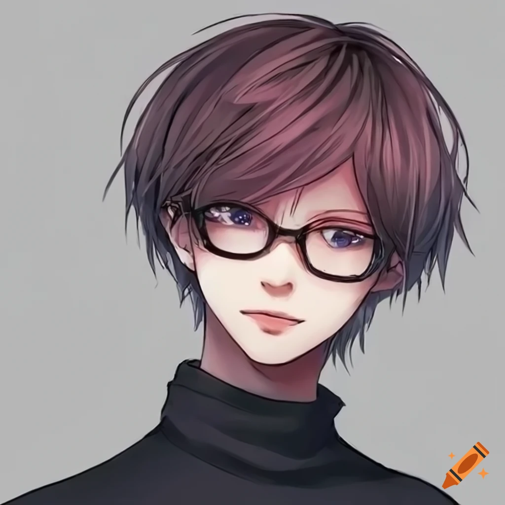 attractive anime boy with bowlcut haircut and glasses